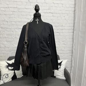 H&M black buttoned cardigan sweater V neck M/L grunge downtown goth layering